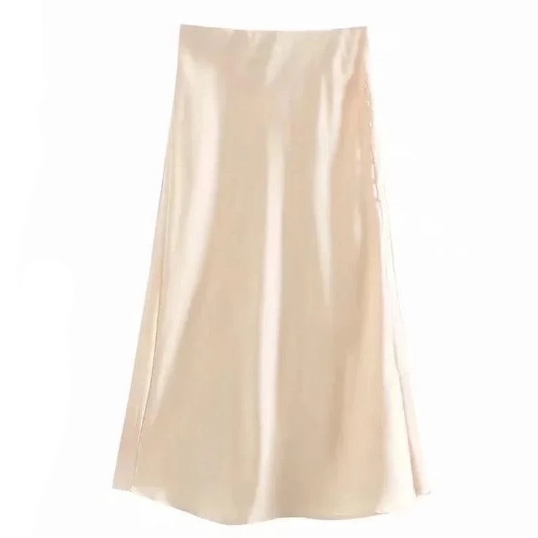 Jayne Satin Side Slit Midi Skirts - Glova