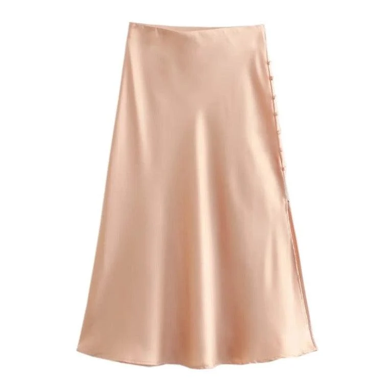 Jayne Satin Side Slit Midi Skirts - Glova