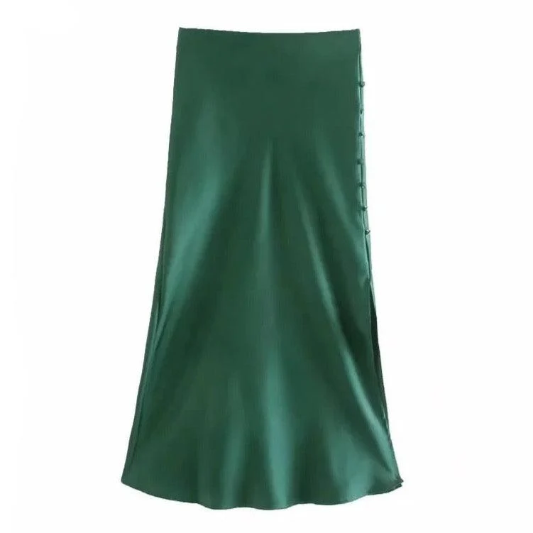 Jayne Satin Side Slit Midi Skirts - Glova