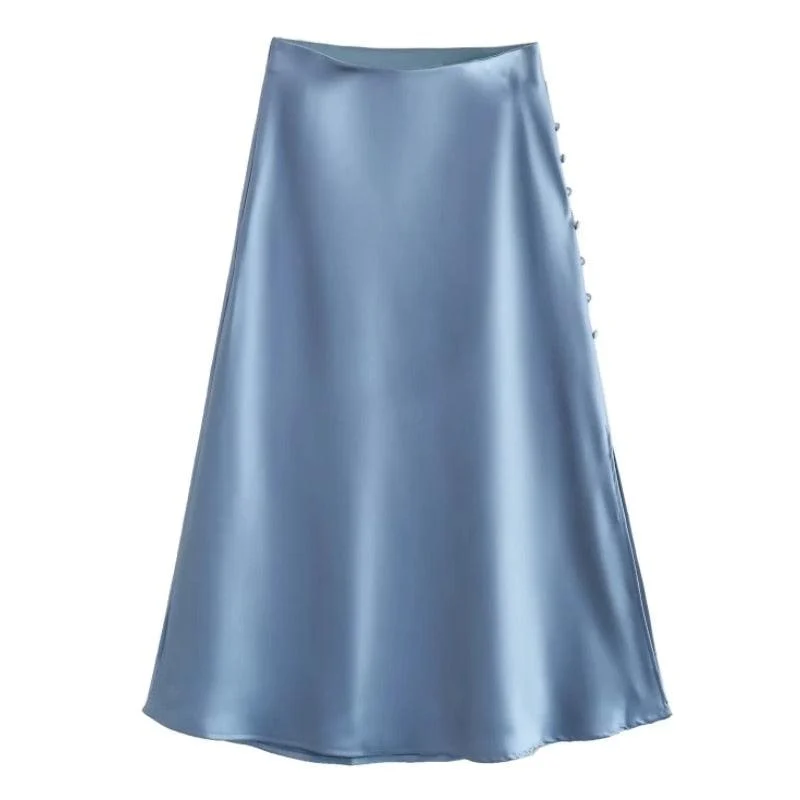 Jayne Satin Side Slit Midi Skirts - Glova