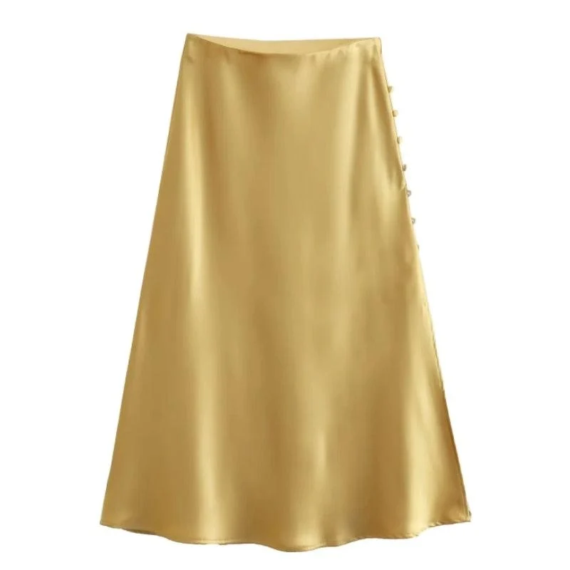 Jayne Satin Side Slit Midi Skirts - Glova