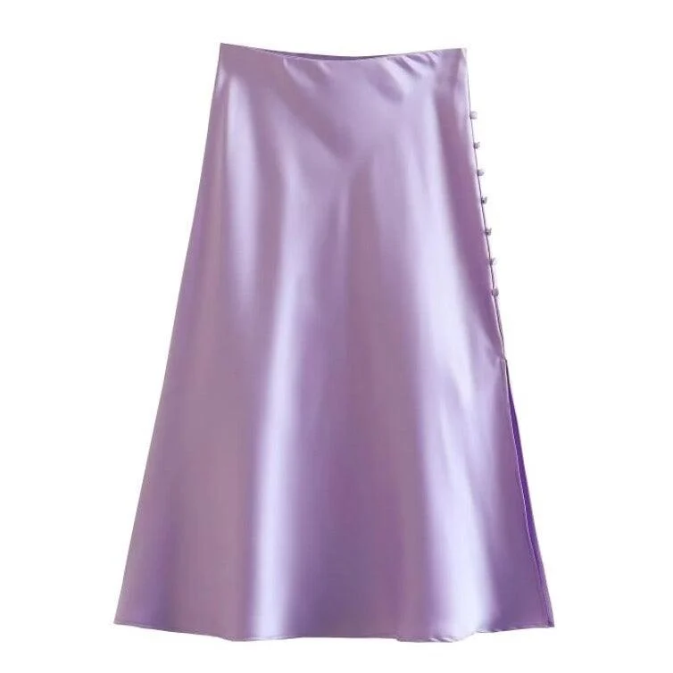 Jayne Satin Side Slit Midi Skirts - Glova