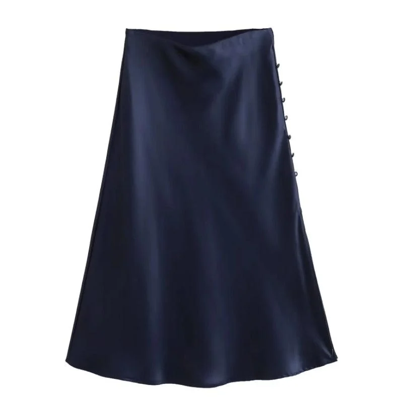 Jayne Satin Side Slit Midi Skirts - Glova