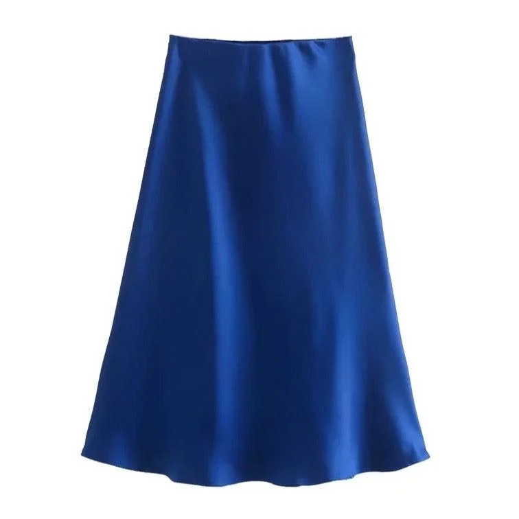 Jayne Satin Side Slit Midi Skirts - Glova