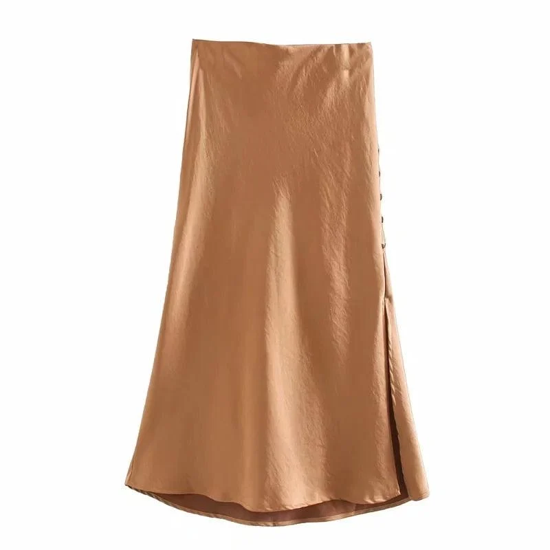 Jayne Satin Side Slit Midi Skirts - Glova