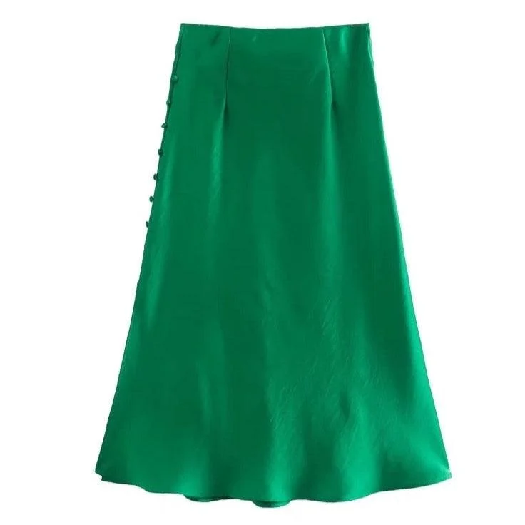 Jayne Satin Side Slit Midi Skirts - Glova