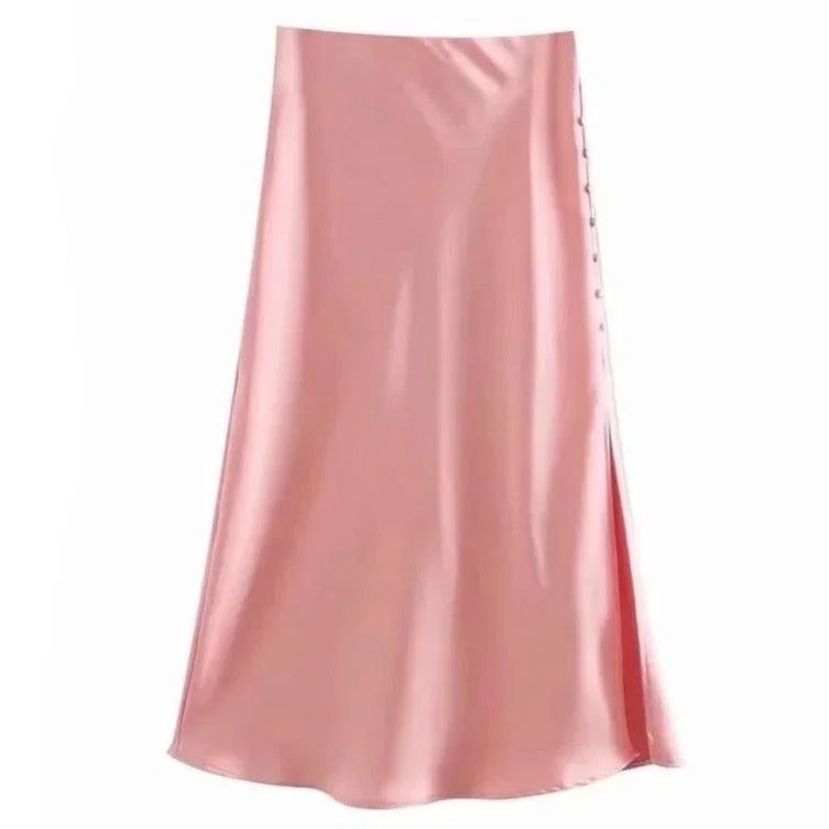 Jayne Satin Side Slit Midi Skirts - Glova