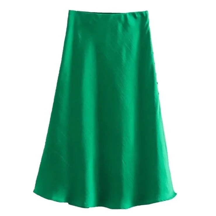 Jayne Satin Side Slit Midi Skirts - Glova