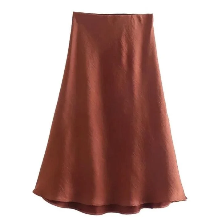 Jayne Satin Side Slit Midi Skirts - Glova