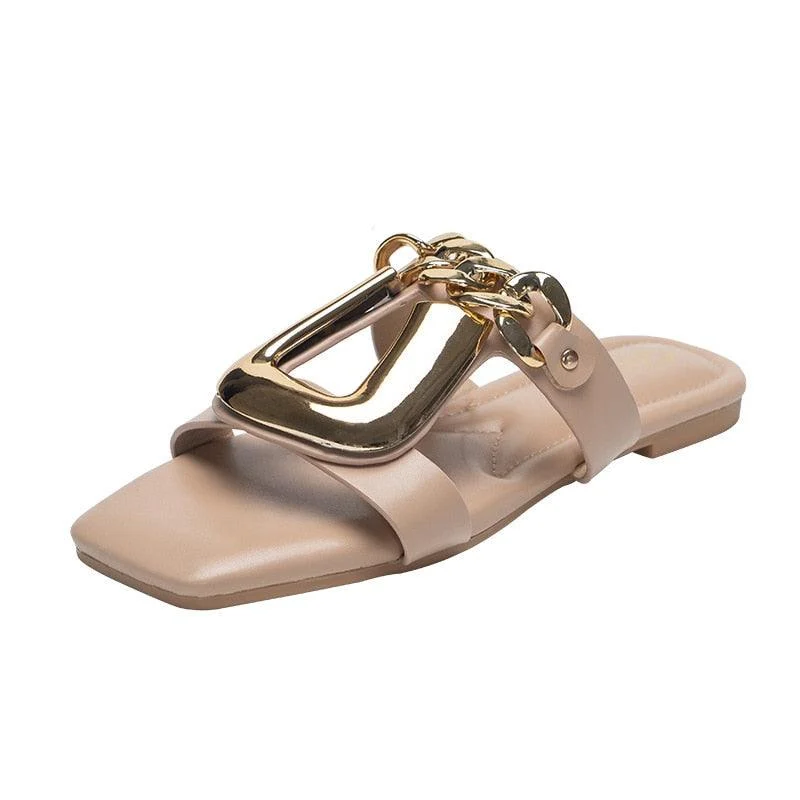 Jean Big Metal Buckle Slippers - 4 Colors - Glova