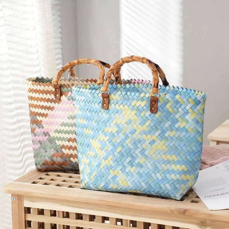 Julia Plaid Woven Straw Totes - 2 Colors - Glova