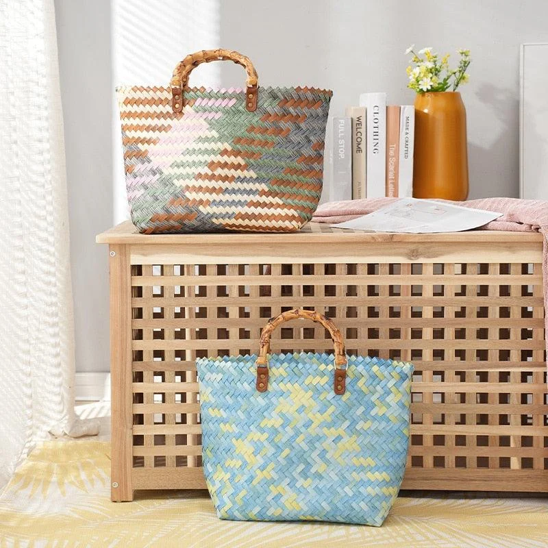 Julia Plaid Woven Straw Totes - 2 Colors - Glova