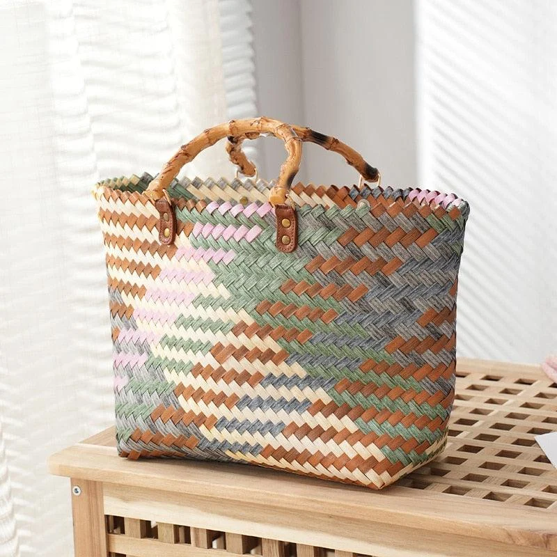 Julia Plaid Woven Straw Totes - 2 Colors - Glova