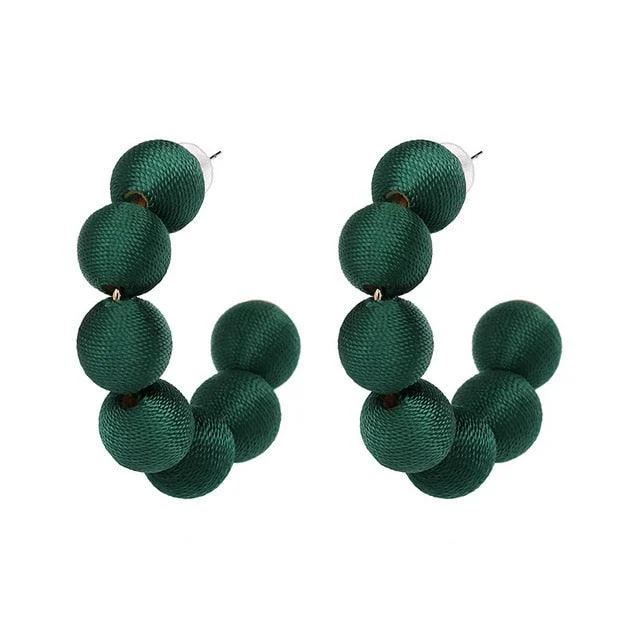 Juliana Silk Pom Pom Hoop Earrings - 9 Colors - Glova