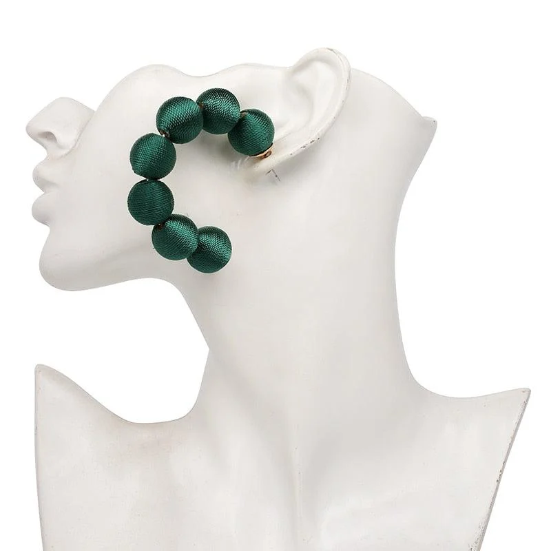 Juliana Silk Pom Pom Hoop Earrings - 9 Colors - Glova