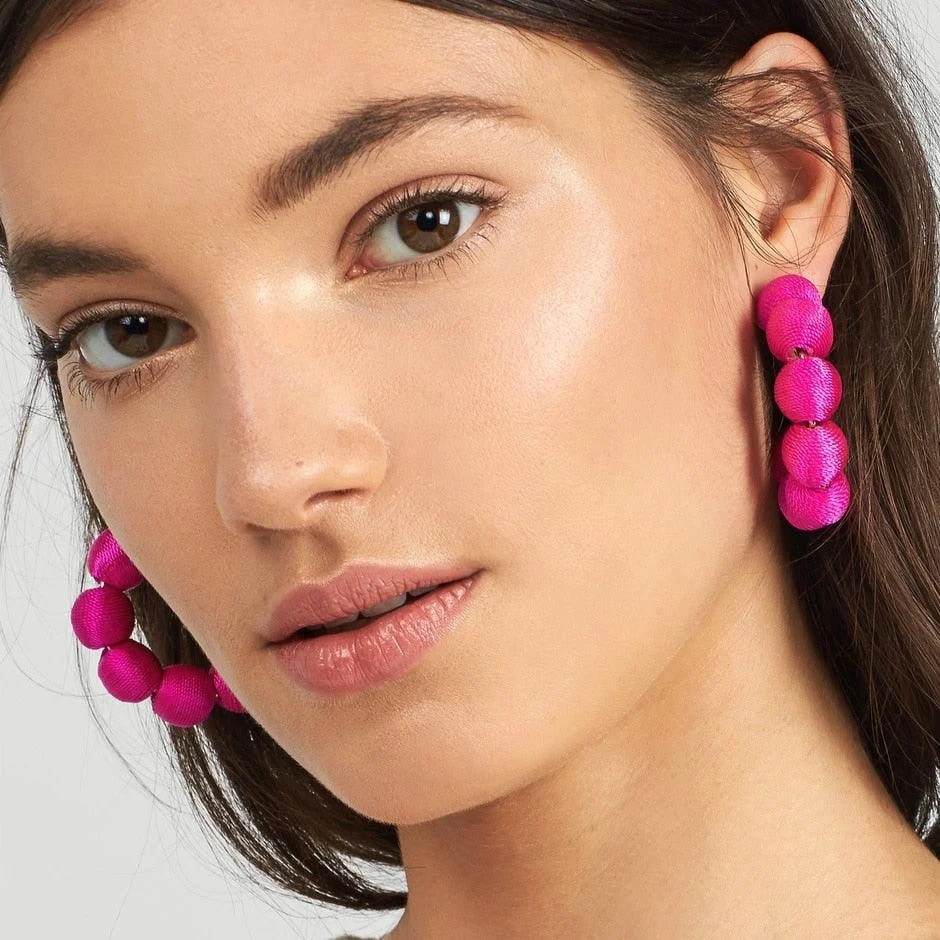 Juliana Silk Pom Pom Hoop Earrings - 9 Colors - Glova