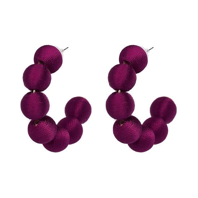 Juliana Silk Pom Pom Hoop Earrings - 9 Colors - Glova