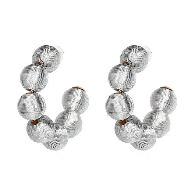 Juliana Silk Pom Pom Hoop Earrings - 9 Colors - Glova