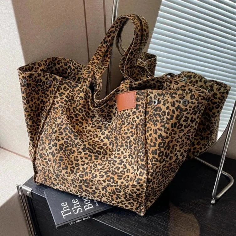 Jumbo Leopard Prints Shoulder Canvas Bags - Glova