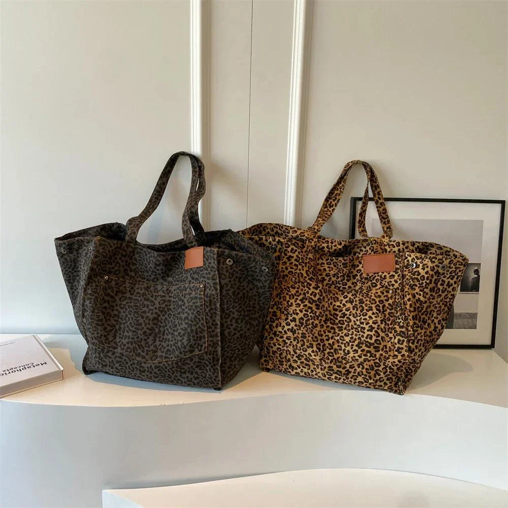 Jumbo Leopard Prints Shoulder Canvas Bags - Glova