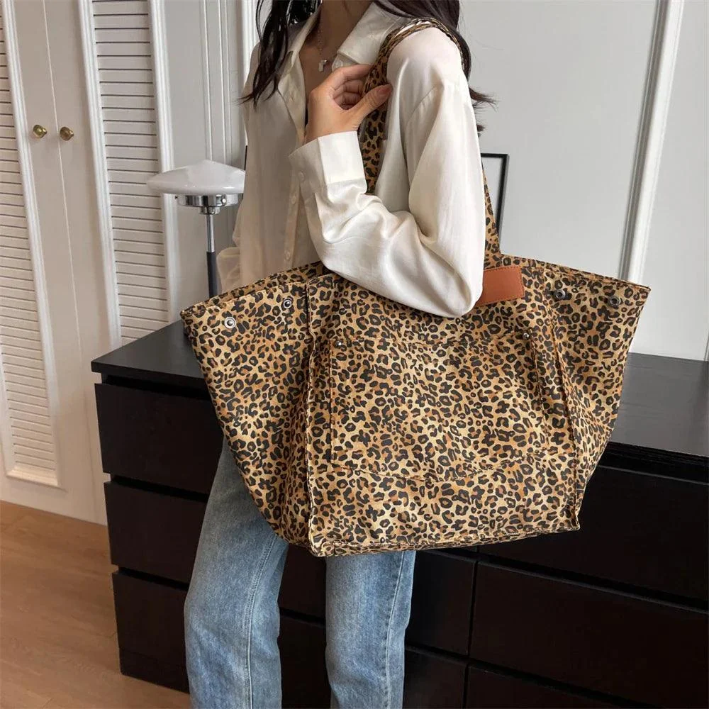 Jumbo Leopard Prints Shoulder Canvas Bags - Glova