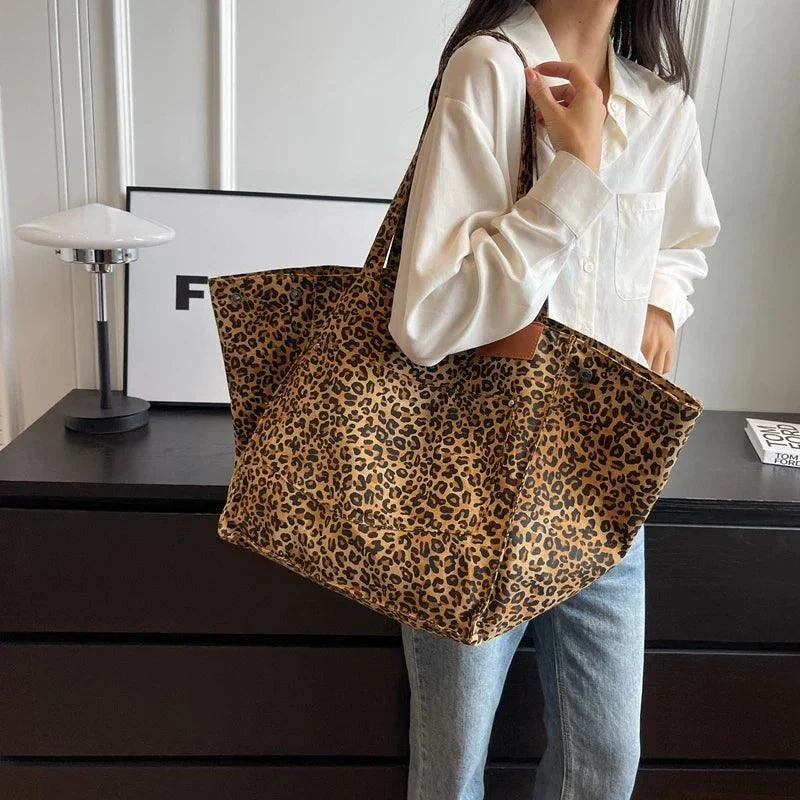 Jumbo Leopard Prints Shoulder Canvas Bags - Glova