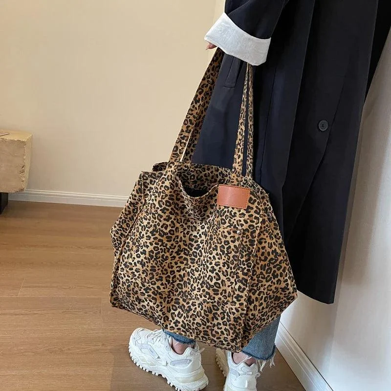 Jumbo Leopard Prints Shoulder Canvas Bags - Glova