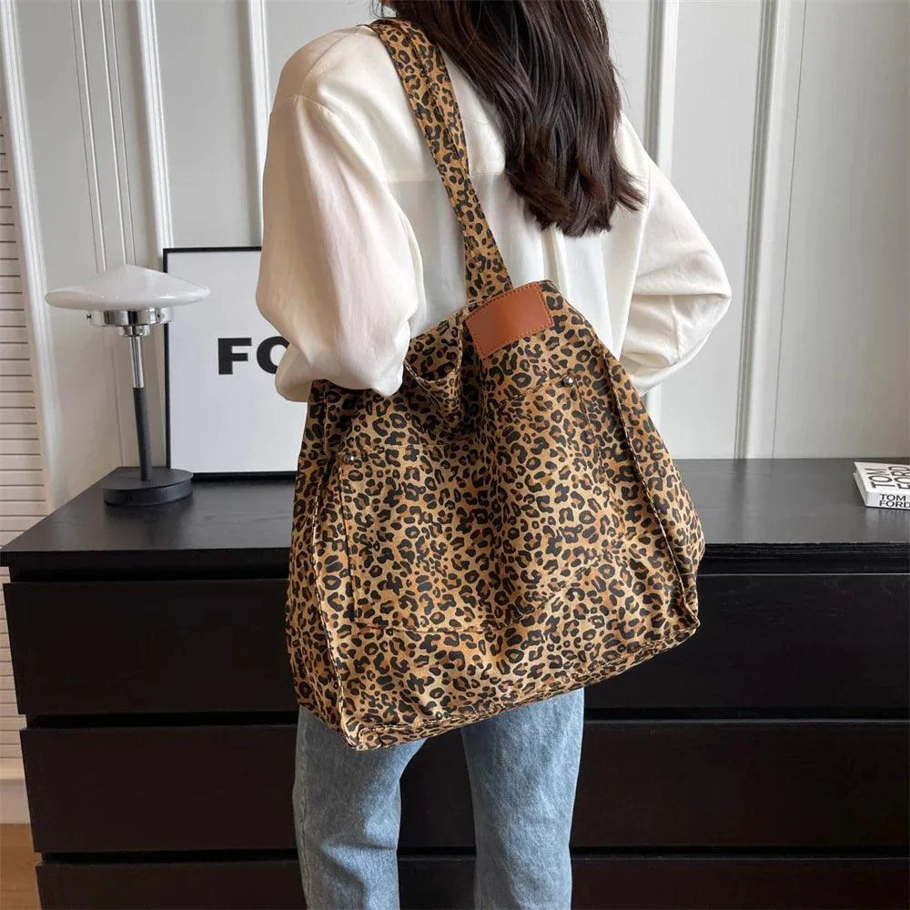 Jumbo Leopard Prints Shoulder Canvas Bags - Glova