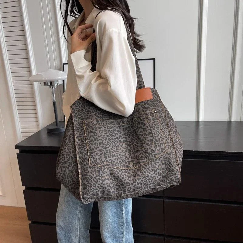 Jumbo Leopard Prints Shoulder Canvas Bags - Glova