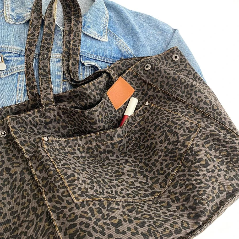 Jumbo Leopard Prints Shoulder Canvas Bags - Glova