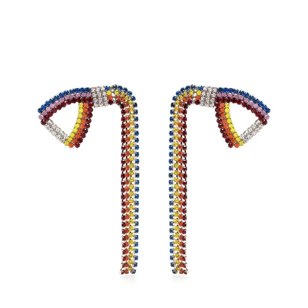 Jumbo Rainbow Ribbon Rhinestone Earrings - Glova