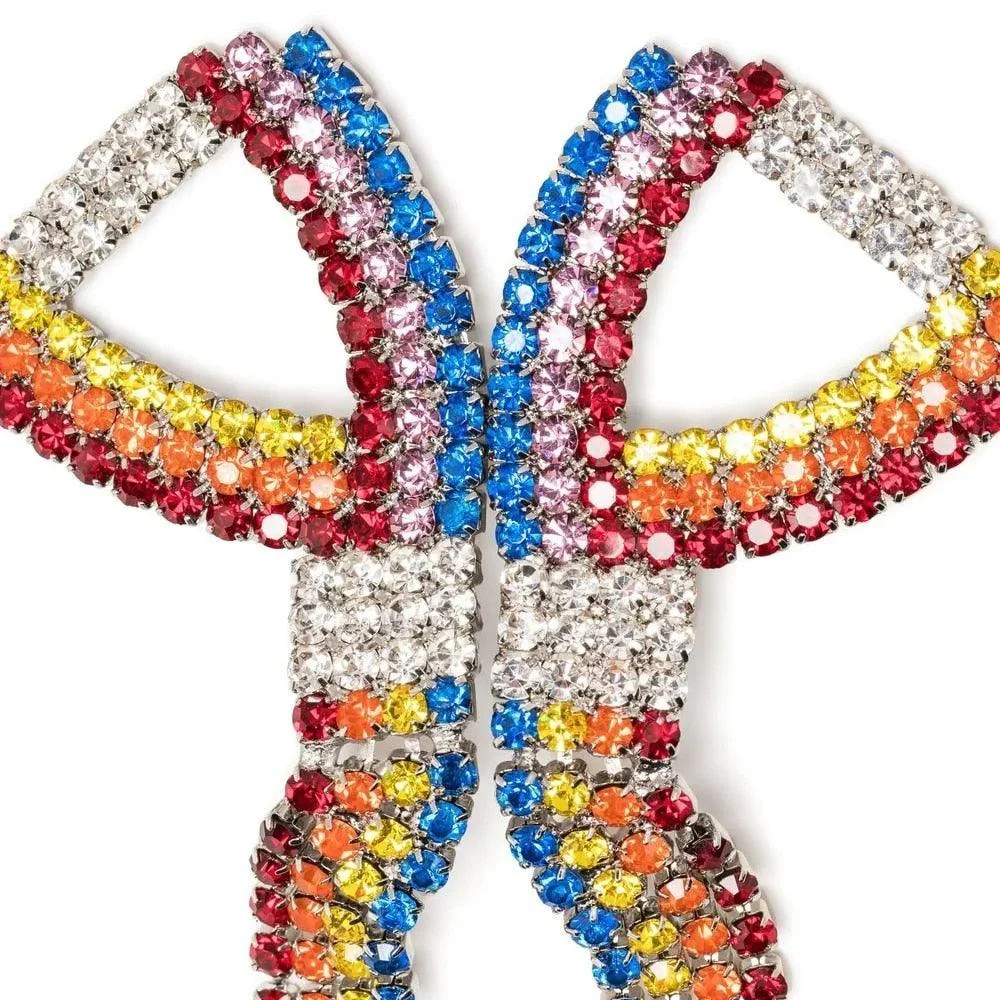 Jumbo Rainbow Ribbon Rhinestone Earrings - Glova