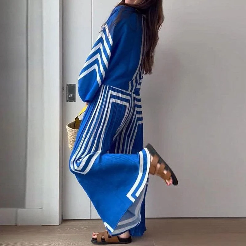 Kemala Blue Stripe Prints Top and Pants 2 Pieces Set - Glova