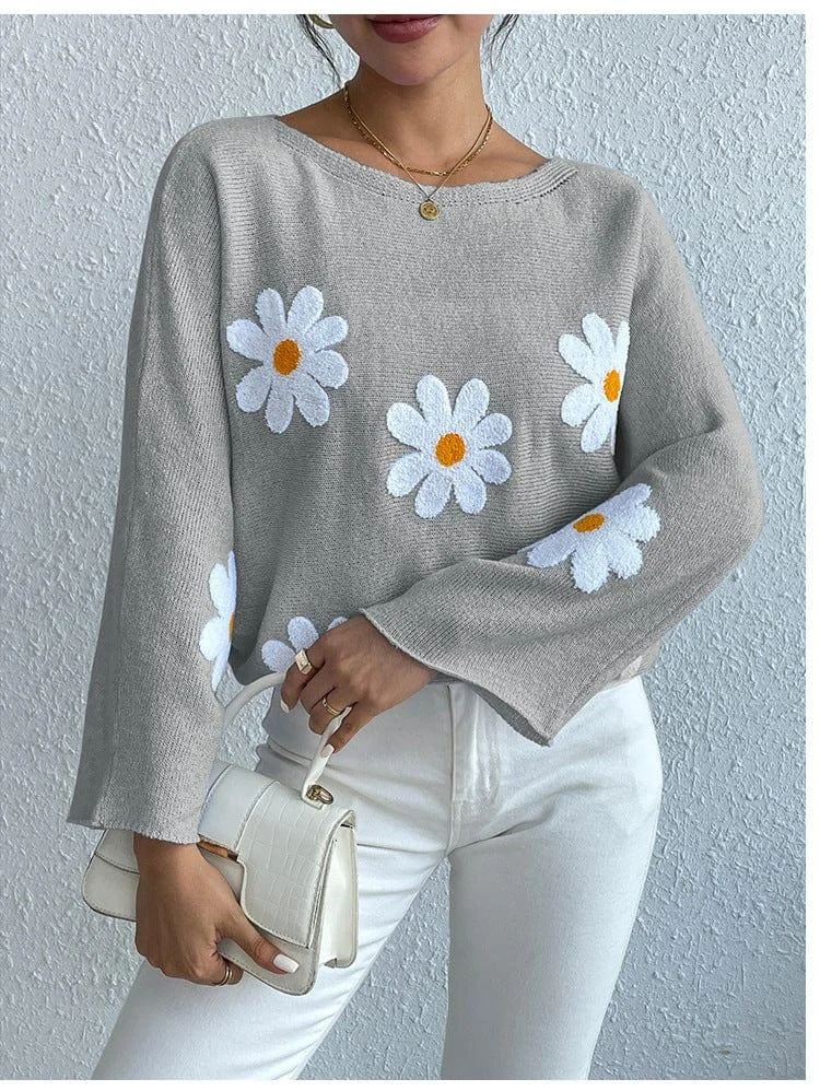 Kendall Embroidered Daisies Sweater - Glova