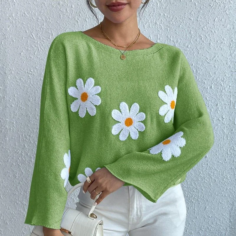 Kendall Embroidered Daisies Sweater - Glova