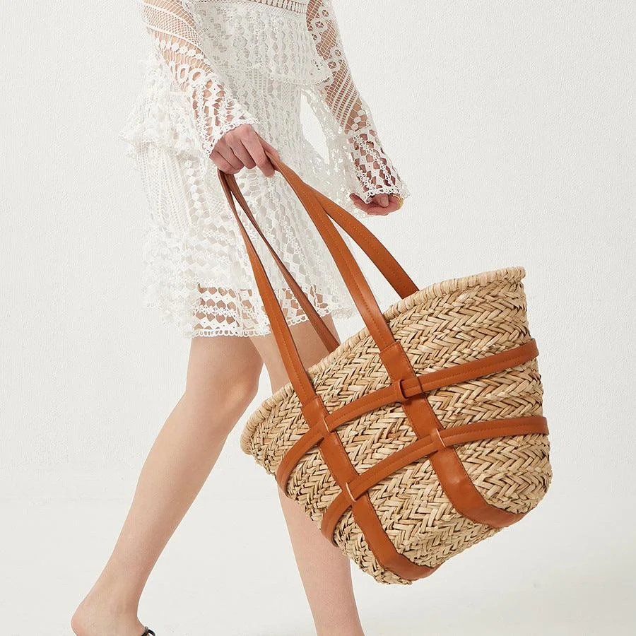 Kensie Straw Basket Shopper - Glova