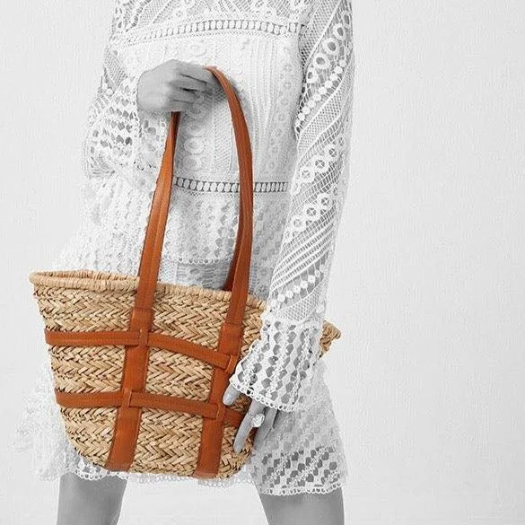 Kensie Straw Basket Shopper - Glova