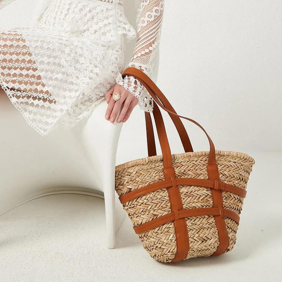 Kensie Straw Basket Shopper - Glova