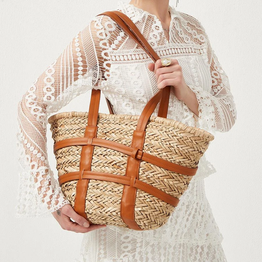 Kensie Straw Basket Shopper - Glova