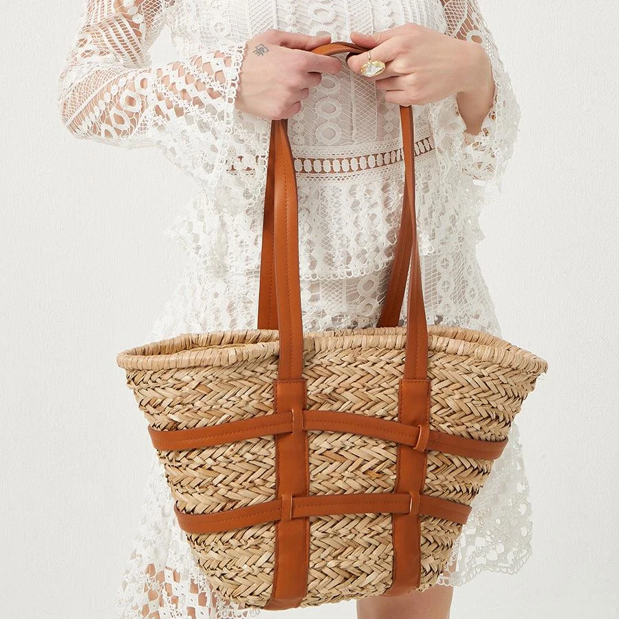 Kensie Straw Basket Shopper - Glova