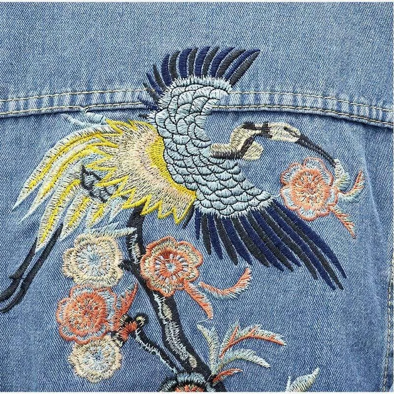 Kezia Crane Embroidery Denim Jacket - Glova