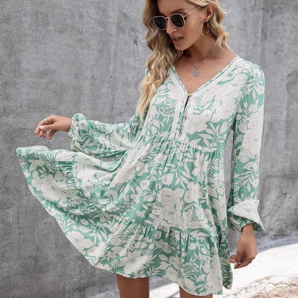 Kiana Floral Long Sleeve Mini Dress - Glova