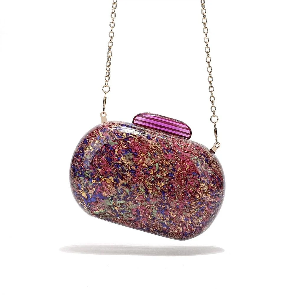 Kiju Purple Gemstone Resin Evening Clutch Bag - Glova