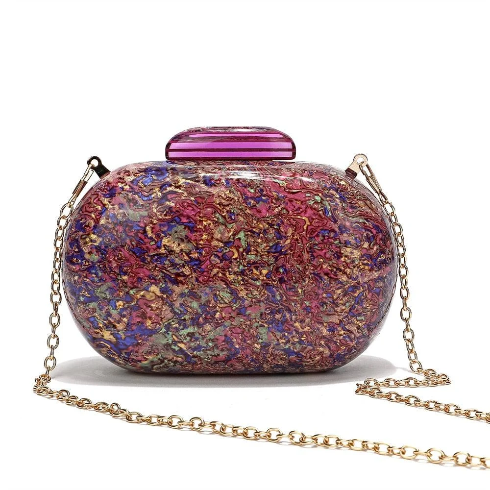 Kiju Purple Gemstone Resin Evening Clutch Bag - Glova