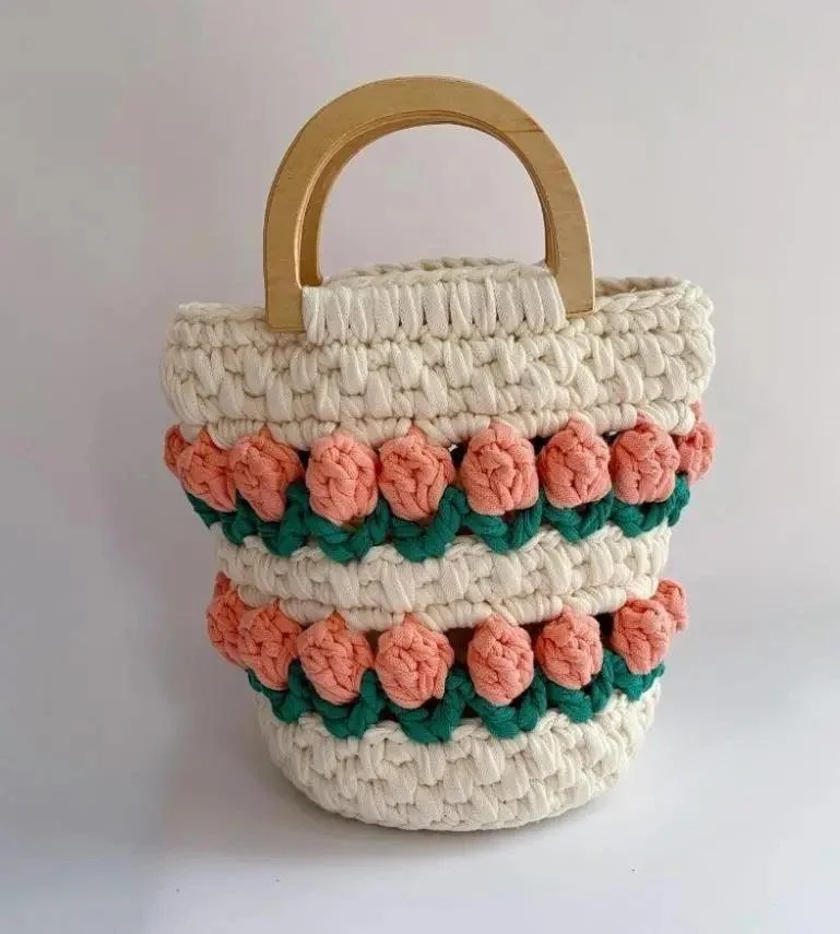 Knitted Woven Daisy Wood Handle Handbags - Glova