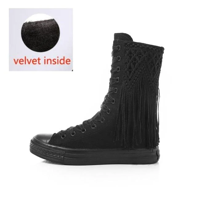 Lace Embroidery Flat Boots - Glova