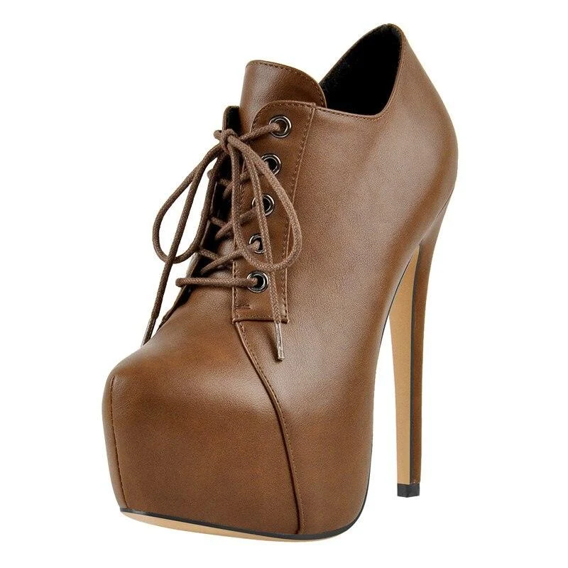 Lace Up Ankle Boots High Heels Stiletto Side Zip Booties - Glova