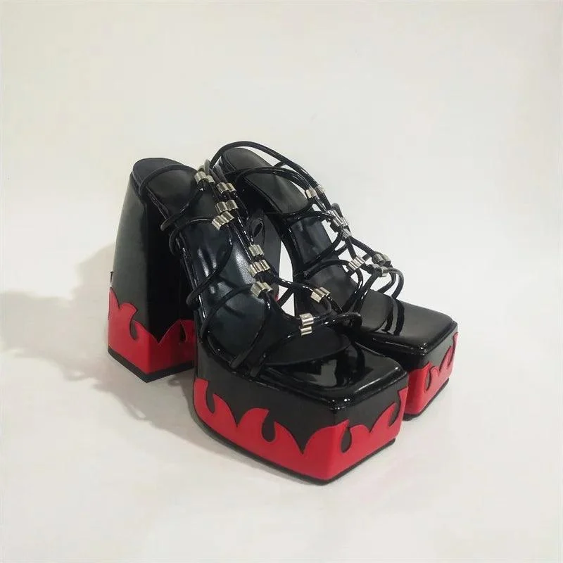 Lace Up Women Platform High Heel Gothic Punk Sandals - Glova