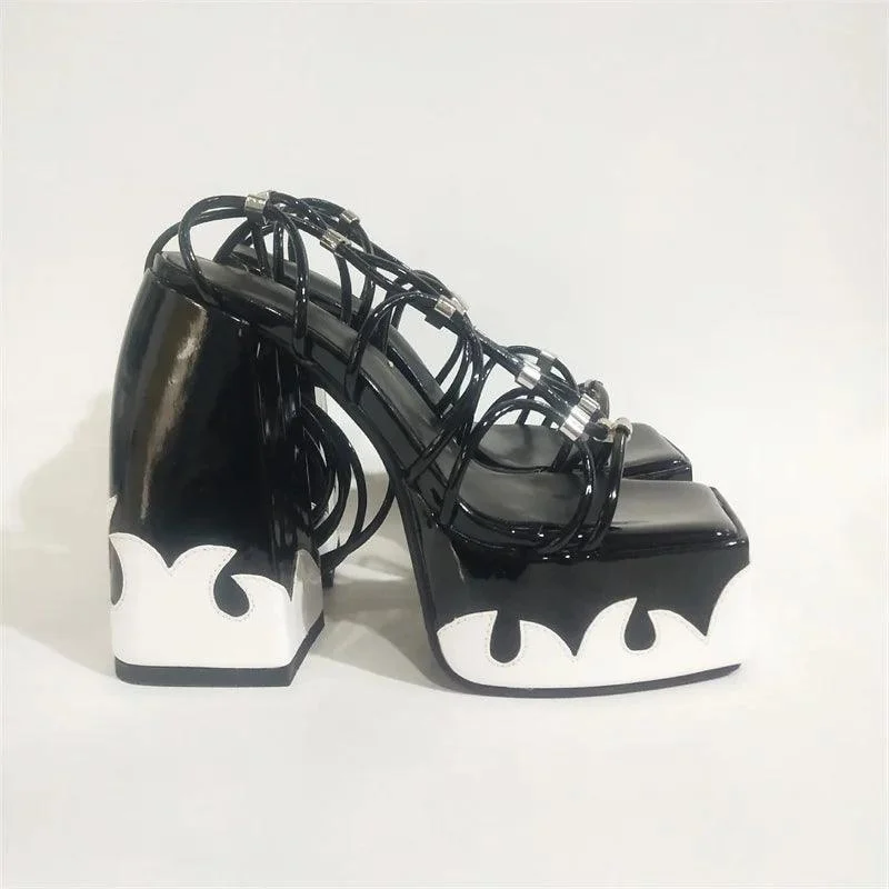 Lace Up Women Platform High Heel Gothic Punk Sandals - Glova