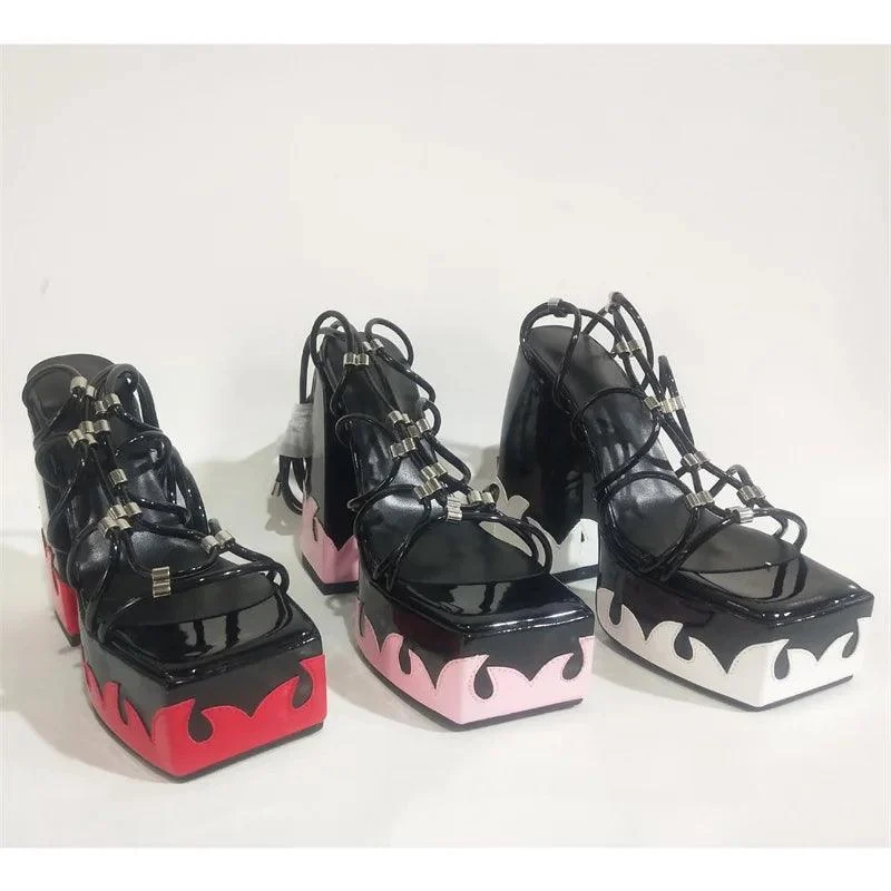 Lace Up Women Platform High Heel Gothic Punk Sandals - Glova